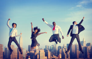 Jumping Happy Business People